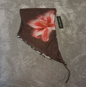 Madden Girl Y2K Inspired Womens Flower Asymmetrical Mesh Brown Lined Tub Top M.